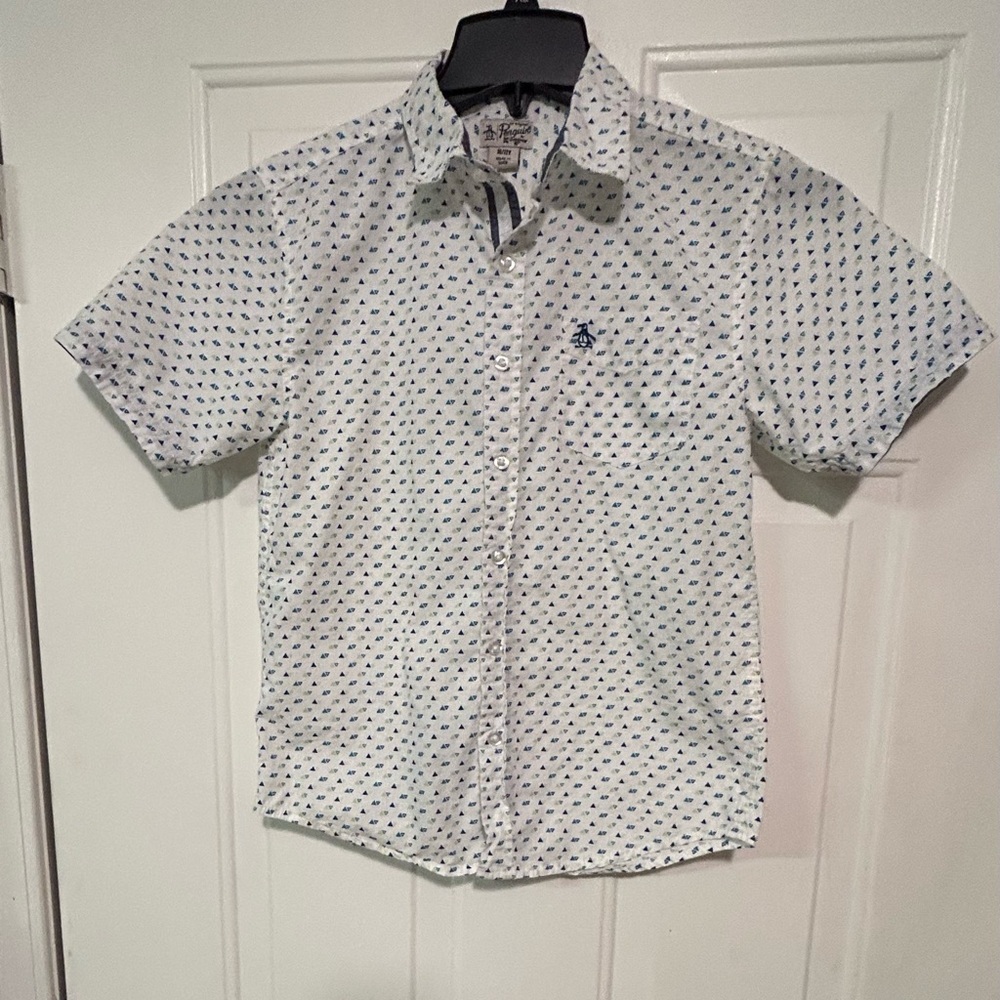 Original Peguin Youth Boys (10-12Y) Short Sleeve Button‎ Down 100% Cotton Shirt